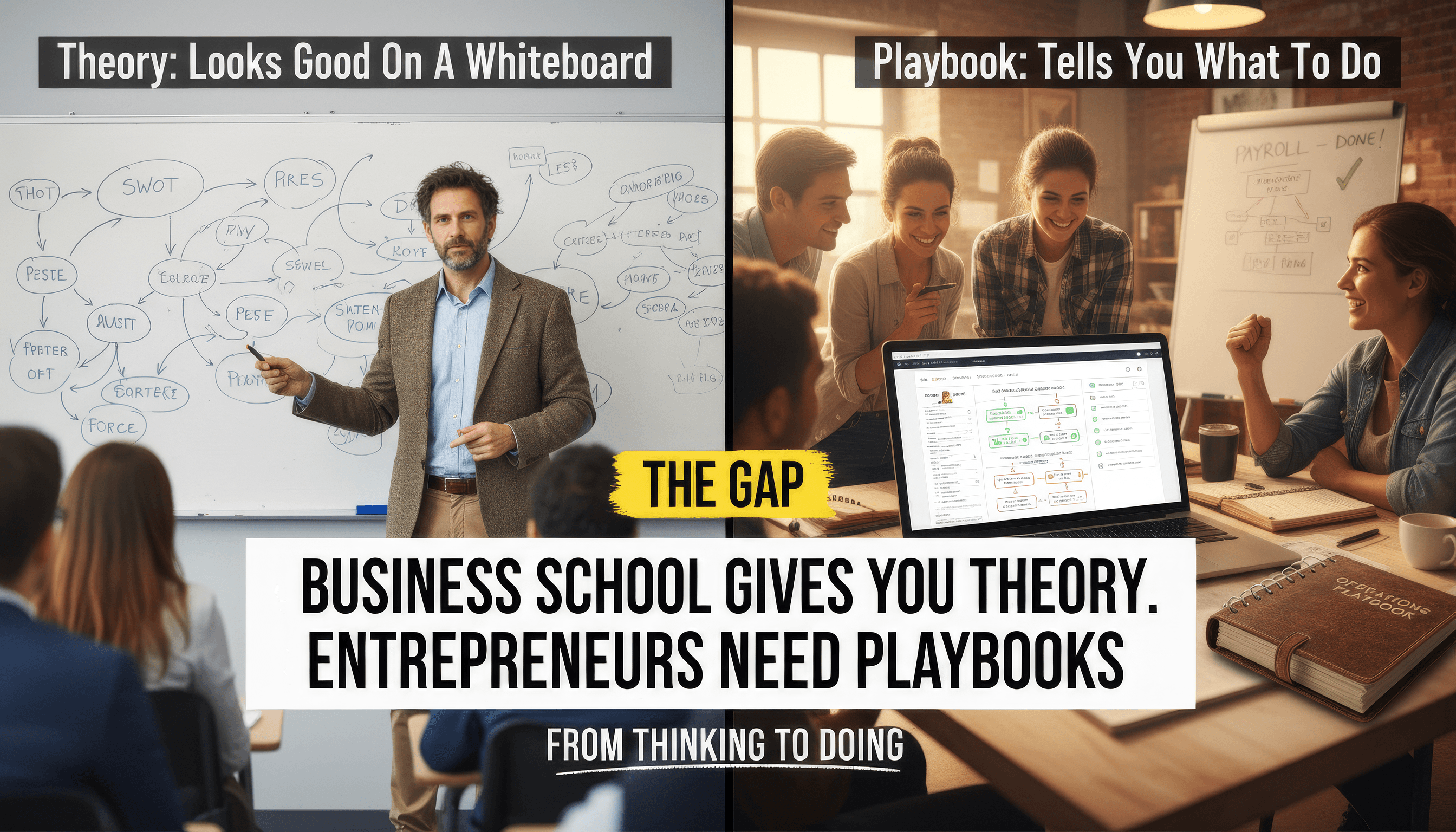 Business School Gives You Theory. Entrepreneurs Need Playbooks.